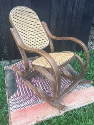 Vintage Bentwood Child Rocking Chair Thonet Style Cane Seat Wooden Rocker 2