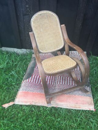 Vintage Bentwood Child Rocking Chair Thonet Style Cane Seat Wooden Rocker 3