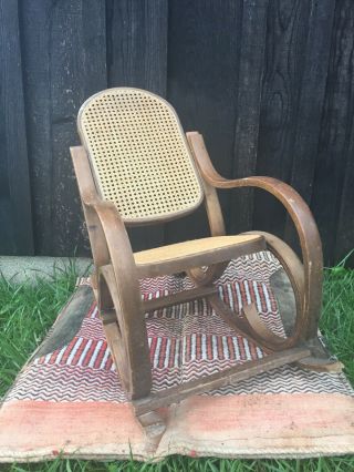 Vintage Bentwood Child Rocking Chair Thonet Style Cane Seat Wooden Rocker 4