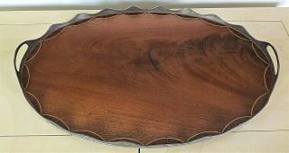Antique Inlaid Flame Mahogany,  Stamped Silver George Iii Handled Serving Tray