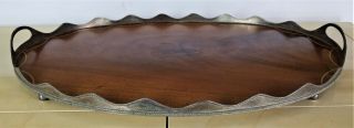 Antique Inlaid Flame Mahogany,  Stamped Silver George III Handled Serving Tray 2