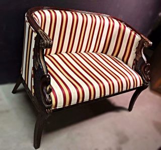 French Empire Style Mahogany Settee Loveseat Silk Upholstery Sofa Chaise Couch 9