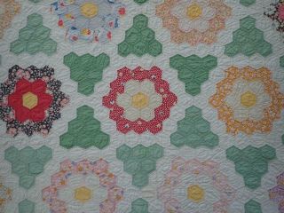 King Size Vintage 30s Green & White Flower Garden QUILT 96 