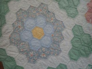 King Size Vintage 30s Green & White Flower Garden QUILT 96 