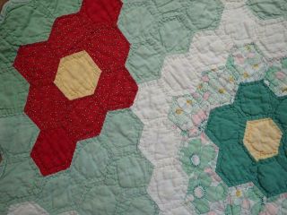 King Size Vintage 30s Green & White Flower Garden QUILT 96 