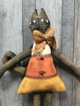 Primitive Handmade Kandy Korn Cat Door Greeter Doll Halloween Candy Corn 2