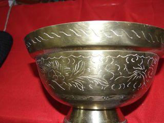 Antique Brass Oriental Bowl Engraved Dragon Chinese Stamped 1920 