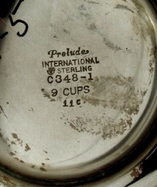 International Sterling Coffee Pot c1950 Prelude - No Mono 7