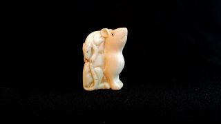 Detailed Hand Carved Japanese Bovine Bone Netsuke Mice or Rats - Antique 2