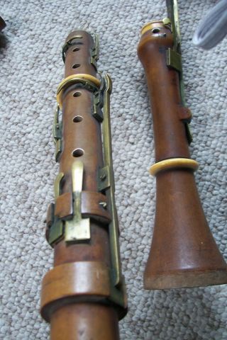 Antique 1800 Dresden Boxwood & Brass A & B Clarinet 11