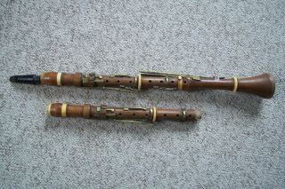 Antique 1800 Dresden Boxwood & Brass A & B Clarinet 2