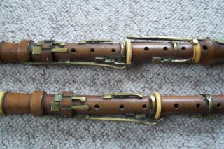 Antique 1800 Dresden Boxwood & Brass A & B Clarinet 3