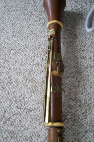 Antique 1800 Dresden Boxwood & Brass A & B Clarinet 4