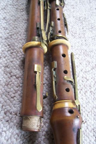 Antique 1800 Dresden Boxwood & Brass A & B Clarinet 7