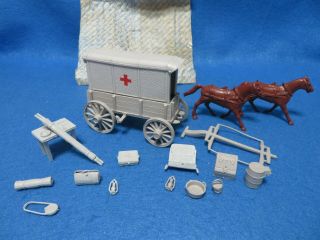 Marx Giant Blue& Gray Playset Complete Ambulance Wagon With Horses,  All Acc 