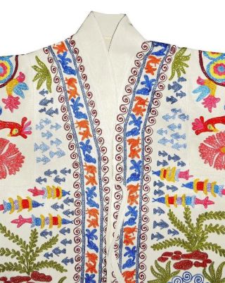 RARE UZBEK FULLY SILK EMBROIDERED ROBE JACKET CHAPAN COAT ANIMAL WORLD A12776 8