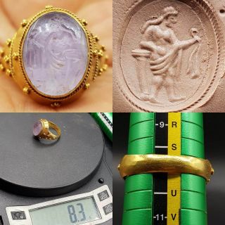8.  3 grams Ancient Roman Agate Intaglio King Snake catch Solid 22K Gold Ring 64 3