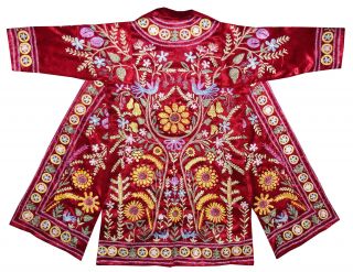 Uzbek Traditional Bukhara Robe Jacket Coat Unisex Silk Silver Embroidered A10897