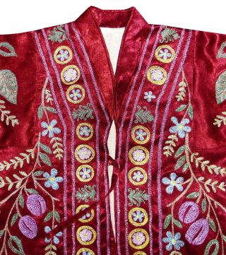 UZBEK TRADITIONAL BUKHARA ROBE JACKET COAT UNISEX SILK SILVER EMBROIDERED A10897 6