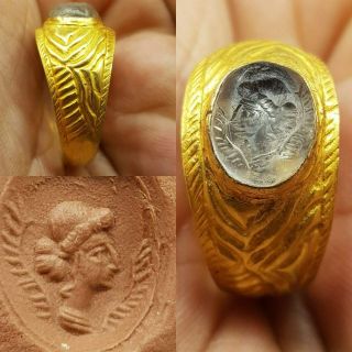 22k Karat Gold Roman Ancient King Seal Stone Unique Ring 56