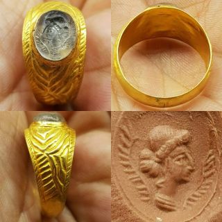 22k karat Gold Roman Ancient King Seal stone Unique Ring 56 2