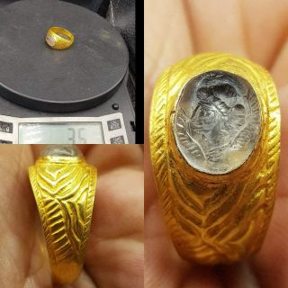 22k karat Gold Roman Ancient King Seal stone Unique Ring 56 3