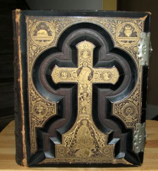 Large antique c1885 Catholic family Bible Douay Rheims clasps 2