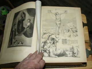 Large antique c1885 Catholic family Bible Douay Rheims clasps 7