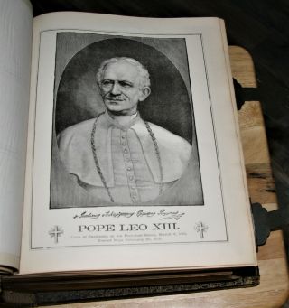 Large antique c1885 Catholic family Bible Douay Rheims clasps 9