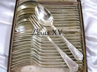 Louis XV Orfevrerie Ercuis Silver Fork & Spoons 24Pc.  w/Box 2