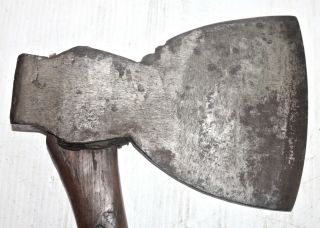ANTIQUE TIMBER HEWING BROAD HEAD AXE WITH BENT HANDLE & 7 