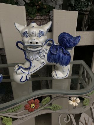 Large Pair Blue White Porcelain Foo Dogs Statues Asian Chinese Lions Feng Shui 2