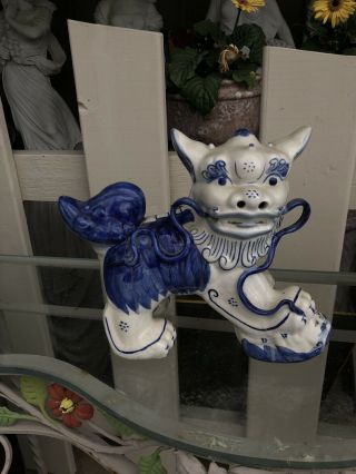 Large Pair Blue White Porcelain Foo Dogs Statues Asian Chinese Lions Feng Shui 3