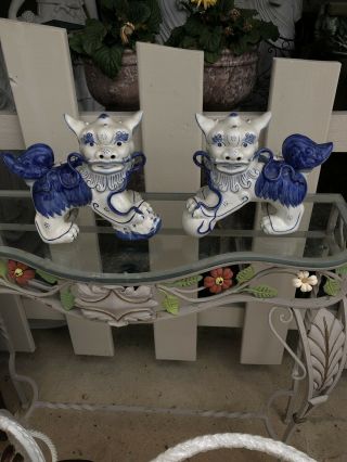 Large Pair Blue White Porcelain Foo Dogs Statues Asian Chinese Lions Feng Shui 4