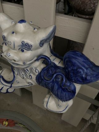 Large Pair Blue White Porcelain Foo Dogs Statues Asian Chinese Lions Feng Shui 6
