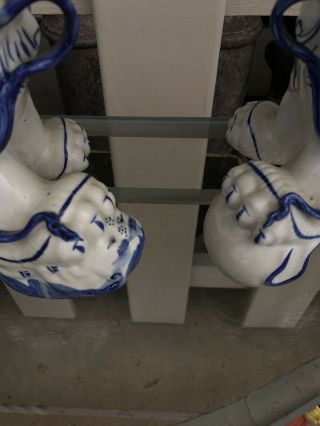 Large Pair Blue White Porcelain Foo Dogs Statues Asian Chinese Lions Feng Shui 7