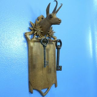 Antique Swiss Black Forest Hunt Carving 2 - Hook Key Jewelry Hanger Chamois Brienz