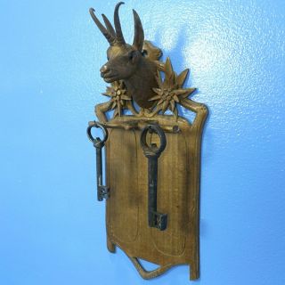 Antique Swiss Black Forest Hunt Carving 2 - Hook KEY JEWELRY HANGER Chamois Brienz 3