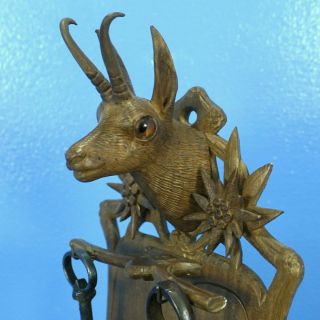 Antique Swiss Black Forest Hunt Carving 2 - Hook KEY JEWELRY HANGER Chamois Brienz 4
