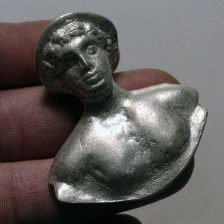 Scarce Greek Silver Bust Ornament Of Hermes Circa 1600 - 1700 Ad