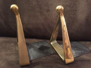 Ben Seibel Mid - Century Modern Brass Patina Triangular Stirrup Shaped Bookends 10