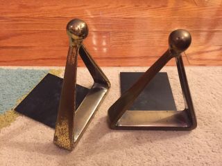 Ben Seibel Mid - Century Modern Brass Patina Triangular Stirrup Shaped Bookends 12