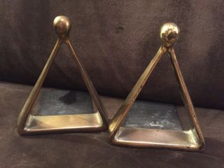 Ben Seibel Mid - Century Modern Brass Patina Triangular Stirrup Shaped Bookends 8