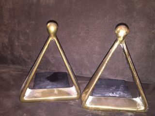 Ben Seibel Mid - Century Modern Brass Patina Triangular Stirrup Shaped Bookends 9