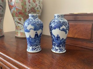 A fine quality 19thc Chinese blue and white figural baluster vases. 3