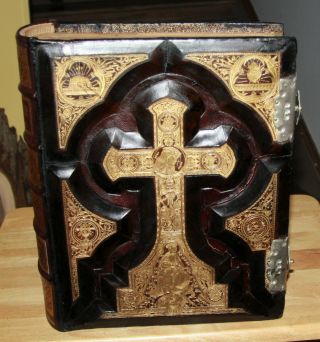 antique c1885 Catholic family Bible Douay Rheims clasp COMPLETELY RESTORED big 2