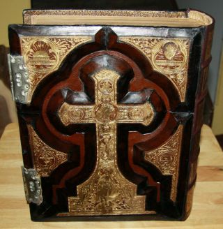 antique c1885 Catholic family Bible Douay Rheims clasp COMPLETELY RESTORED big 4