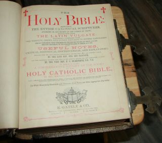 antique c1885 Catholic family Bible Douay Rheims clasp COMPLETELY RESTORED big 8