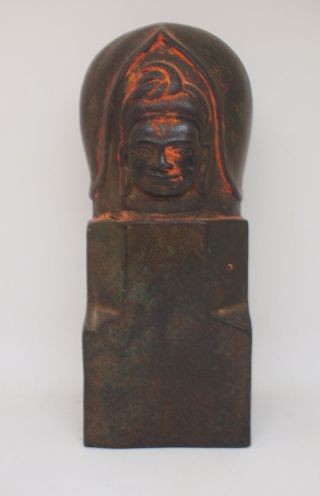 A Large Bronze Khmer Cambodian Mukha - Linga /shiva Linga.