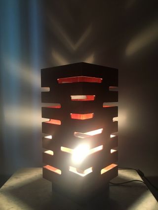 Table Lamp Mid Century Modern Lantern Sculptural Wood Danish American 2